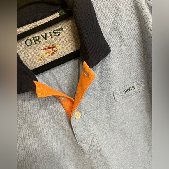 Orvis Yellow Blue Colorblock Signature Polo Shirt Bundle Size Large - Picture 3 of 3